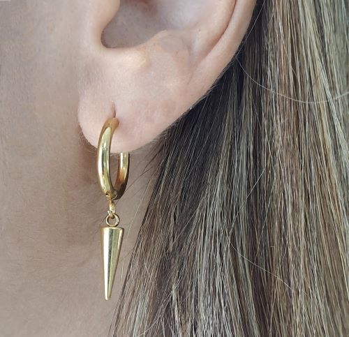Aretes de Acero Tono Dorado - Flip image view