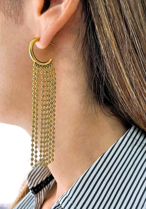 Aretes de Acero Tono Dorado - Flip image view