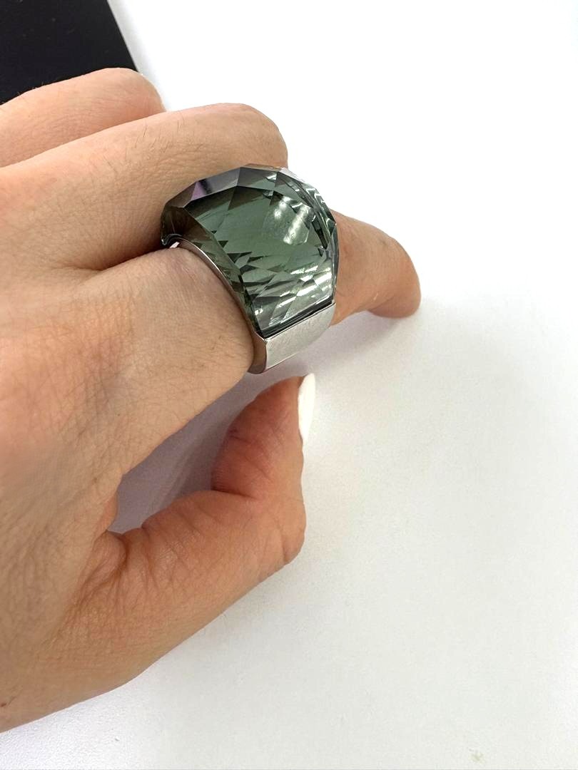 Anillo de Acero, piedra Blanca - Flip image view
