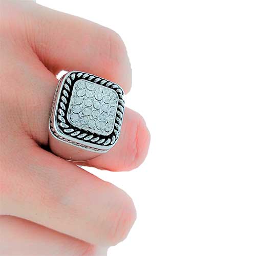 Anillo de Rodio, esmalte negro, zirconias - Flip image view