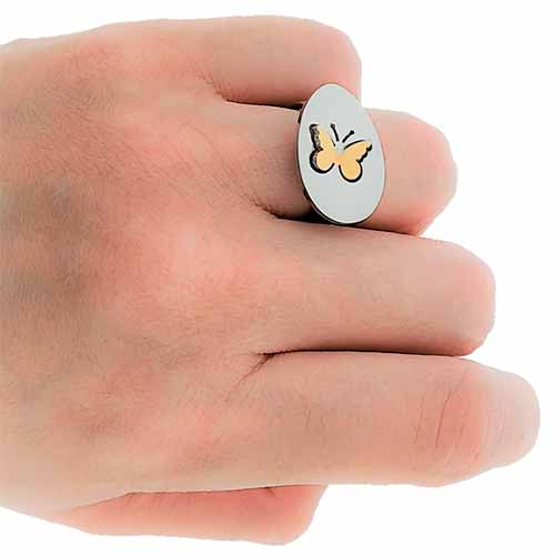 Anillo de Acero, dos tonos, figura mariposa - Flip image view