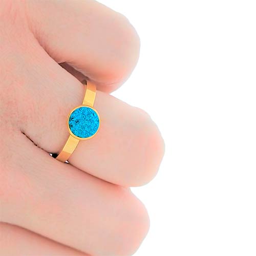 Anillo de Acero, tono dorado, zirconias turquesas - Flip image view