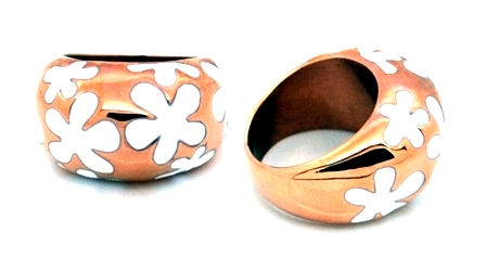 Anillo de Acero, tono rosa, esmalte blanco - Flip image view