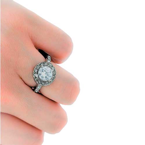 Anillo solitario de Acero, piedra circular, zirconias - Flip image view