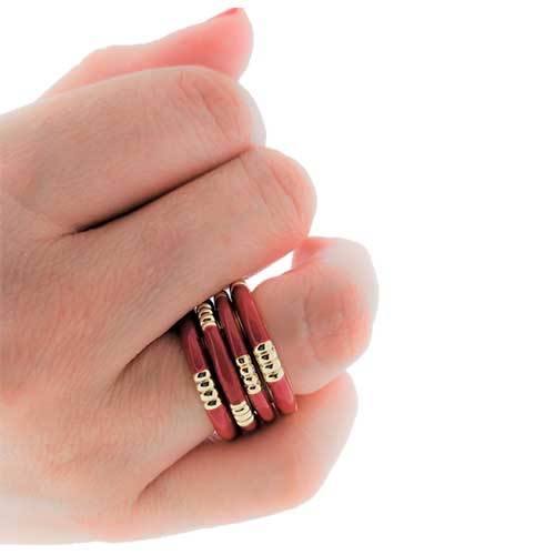 Anillo de Rodio, tono dorado, esmalte rojo - Flip image view