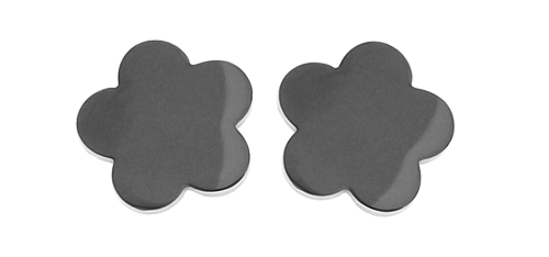 Aretes de Acero Forma de Flor Esmalte Negro - Flip image view