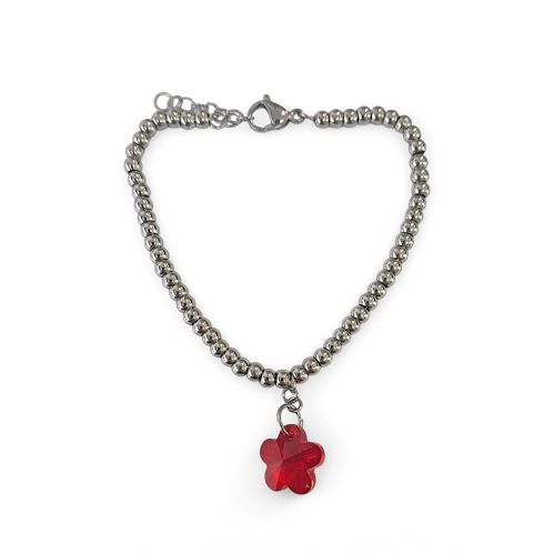 Brazalete Tono Acero, Piedra Swarovski Roja - Flip image view