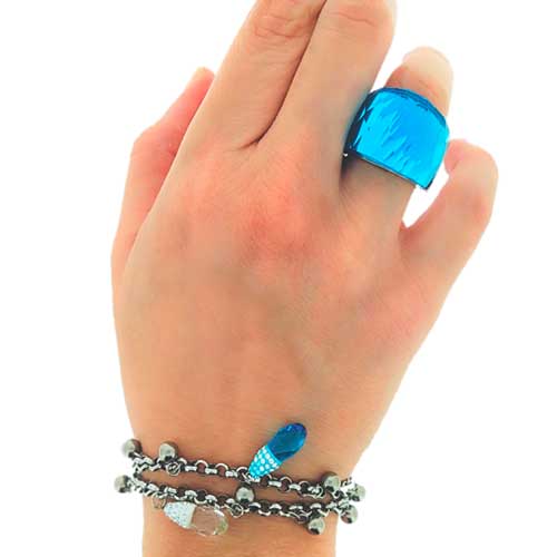 Brazalete con balines y piedra azul swarovski y zirconias - Flip image view