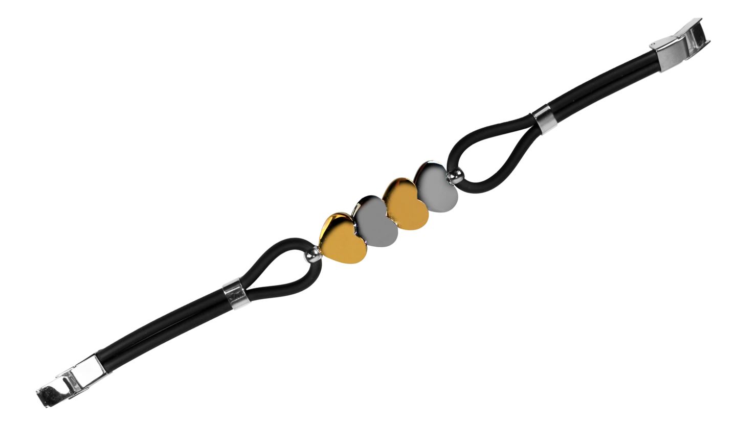 Brazalete silueta corazones bicolor PU Negro - Flip image view