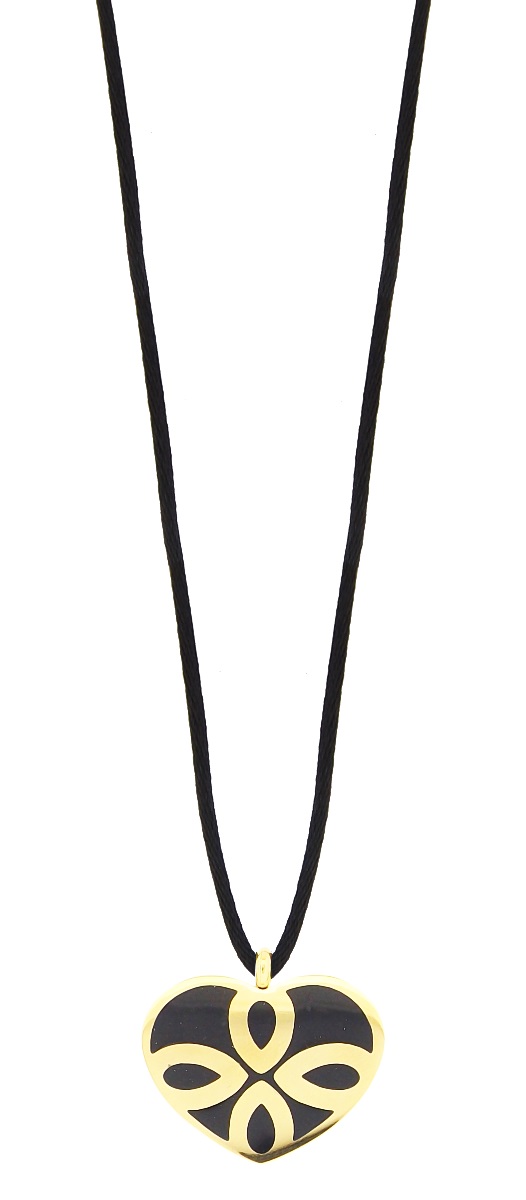 Collar cordón Negro dije de corazón bicolor - Flip image view