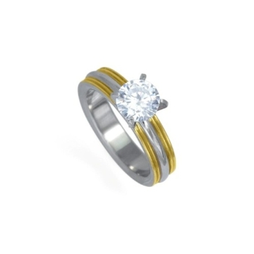 Anillo solitario de Acero, dos tonos, piedra circular