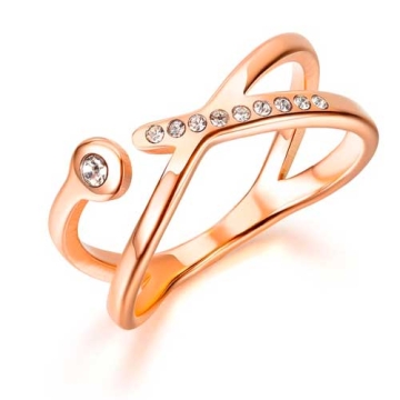 Anillo de Acero, Tono Dorado Rosa, Moderno con Zirconia