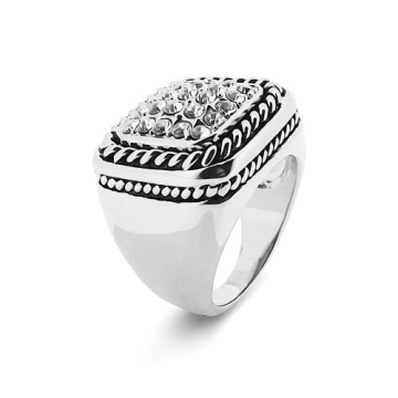 Anillo de Rodio, esmalte negro, zirconias