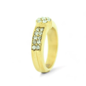 Anillo Solitario de Acero, tono dorado, zirconias pequeñas