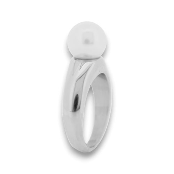 Anillo de Acero, perla blanca