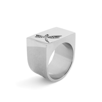 Anillo de Acero, figura libélula, zirconias