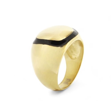 Anillo de Acero, tono Dorado, esmalte negro