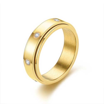 Anillo de Acero Tono Dorado 6 mm de Ancho Giratorio con Zirconias