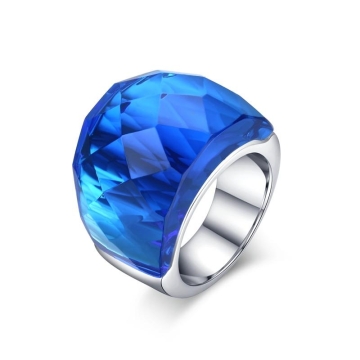 Anillo de Acero, Piedra Color Turquesa Swarovski 