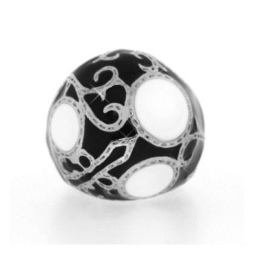 Anillo de Acero, esmalte Negro y blanco