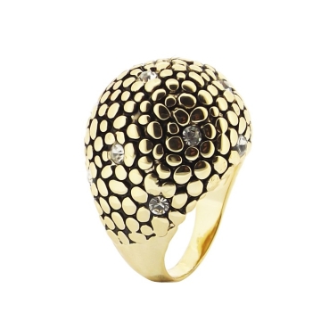 Anillo de Rodio, tono dorado, esmalte negro