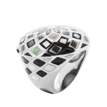 Anillo de Acero, incrustación de piedras multicolor