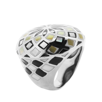 Anillo de Acero, incrustación de piedras multicolor