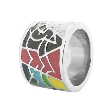 Anillo de Acero, figuras en esmalte multicolor