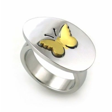 Anillo de Acero, dos tonos, figura mariposa
