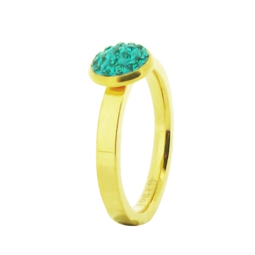 Anillo de Acero, tono dorado, zirconias turquesas