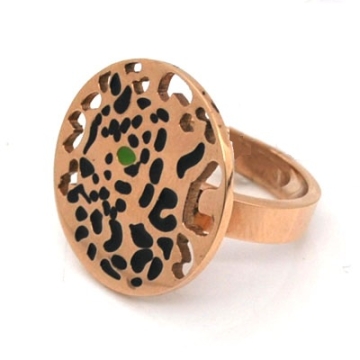Anillo de Acero, tono rosa, esmalte negro y verde