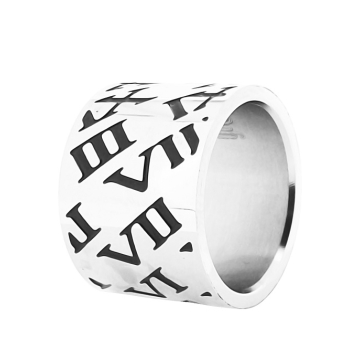 Anillo de Acero, números romanos, esmalte negro