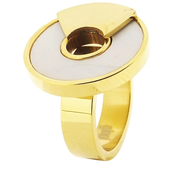 Anillo de Acero, tono Dorado, piedra blanca