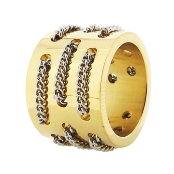Anillo de Acero, tono Dorado, decoración de cadena