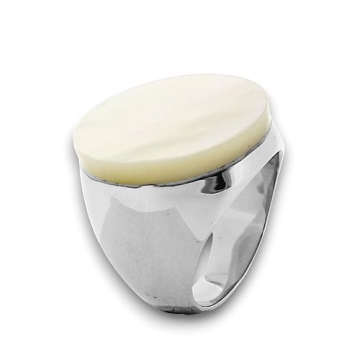 Anillo de Acero, piedra nácar blanca