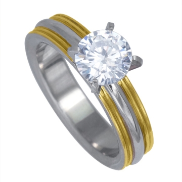Anillo solitario de Acero, dos tonos, piedra circular