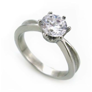 Anillo solitario de Acero, piedra circular