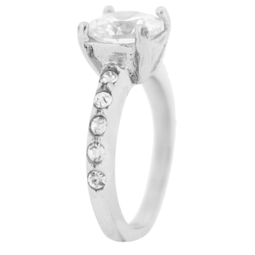 Anillo solitario de Acero, piedra circular, zirconias