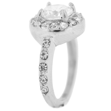 Anillo solitario de Acero, piedra circular, zirconias