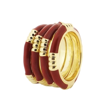 Anillo de Rodio, tono dorado, esmalte rojo