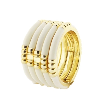 Anillo de cinco piezas en Rodio, tono dorado, esmalte blanco