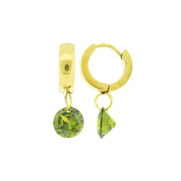 Aretes huggie gold con piedra verde