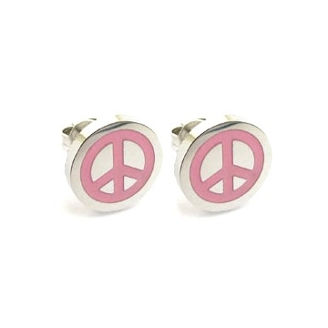 Aretes Stud Símbolo De La Paz Con Esmalte Rosa En Símbolo De La PAZ