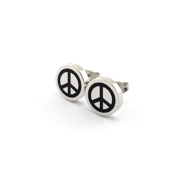 Aretes Stud Motivo Símbolo de La PAZ con Esmalte Negro