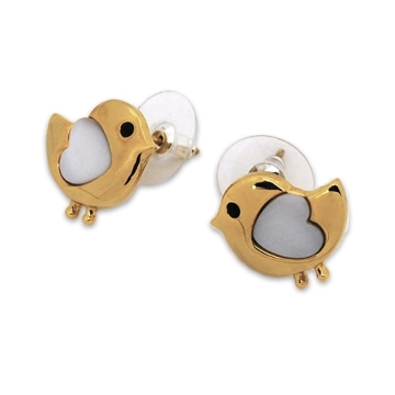 Aretes Stud Tono Dorado Forma de Ave con Nácar