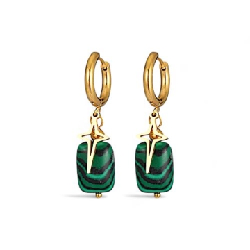 Arete de Acero Dorado Adronado con Piedra Verde