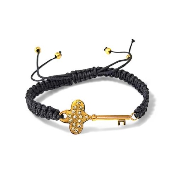 Brazalete cordón negro con encanto de Llave y zirconias