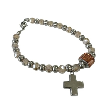 Brazalete con dije de Cruz y piedras Rosa