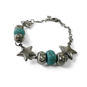 Brazalete Piedras Turquesas y Tono Acero