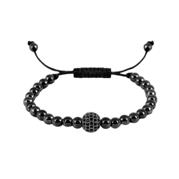 Brazalete Ajustable con Beads de Acero Tono negro